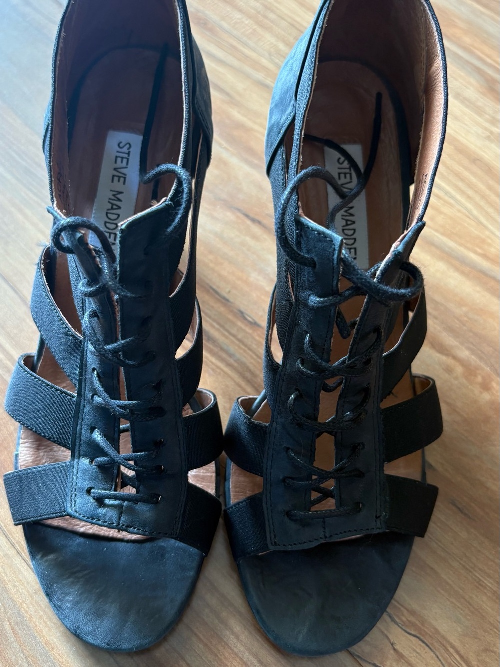 Steve Madden Black Lace-Up Strappy Heels